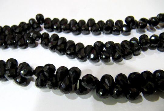 Natural Black Spinel Drop Shape Faceted 5x7mm to 6x8mm beads 10inches