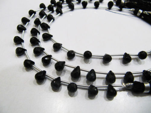 Natural Black Spinel Faceted 6x8 mm Size Teardrop Shape Beads Strand 8 inches long