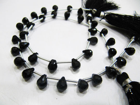 Natural Black Spinel Faceted 6x8 mm Size Teardrop Shape Beads Strand 8 inches long