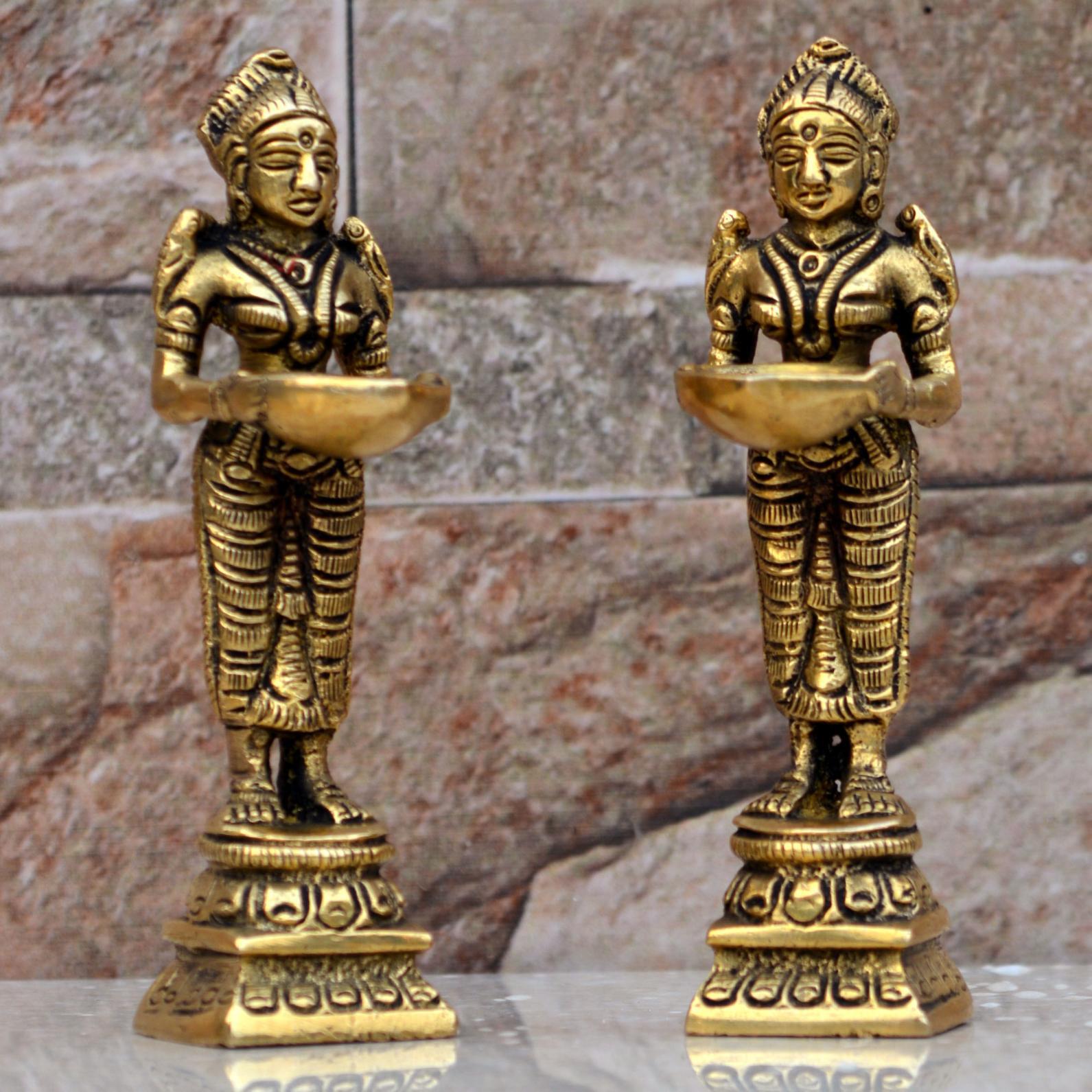 aakrati Deep Laxmi Pair Made Of Metal Unique For Decor And Temple Brass (Pack of 2) Table Diya Set  (Black Antique)