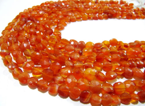 Natural Carnelian Coin Shape Faceted 6mm Beads Strand 13inches long