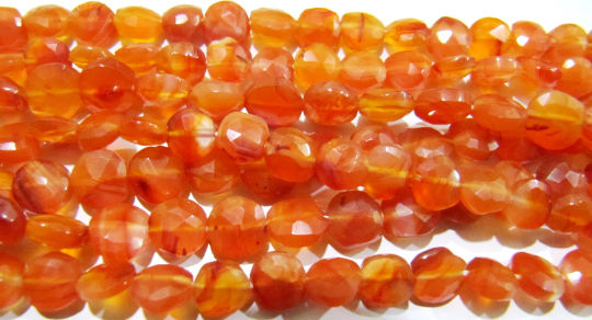 Natural Carnelian Coin Shape Faceted 6mm Beads Strand 13inches long