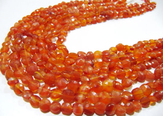 Natural Carnelian Coin Shape Faceted 6mm Beads Strand 13inches long