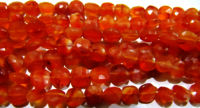 Natural Carnelian Coin Shape Faceted 6mm Beads Strand 13inches long