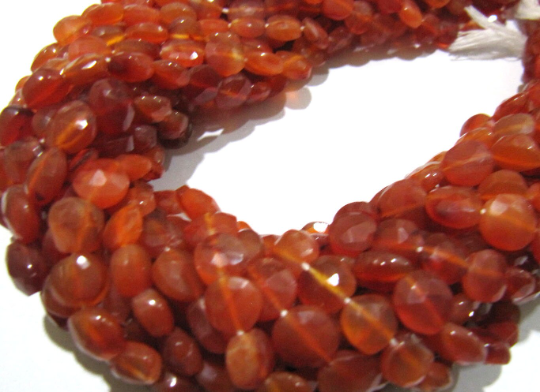 Natural Carnelian Coin Shape Faceted Beads 7mm Beads Strand 13Inch long