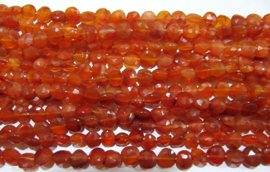 Natural Carnelian Coin Shape Faceted Beads 7mm Beads Strand 13Inch long