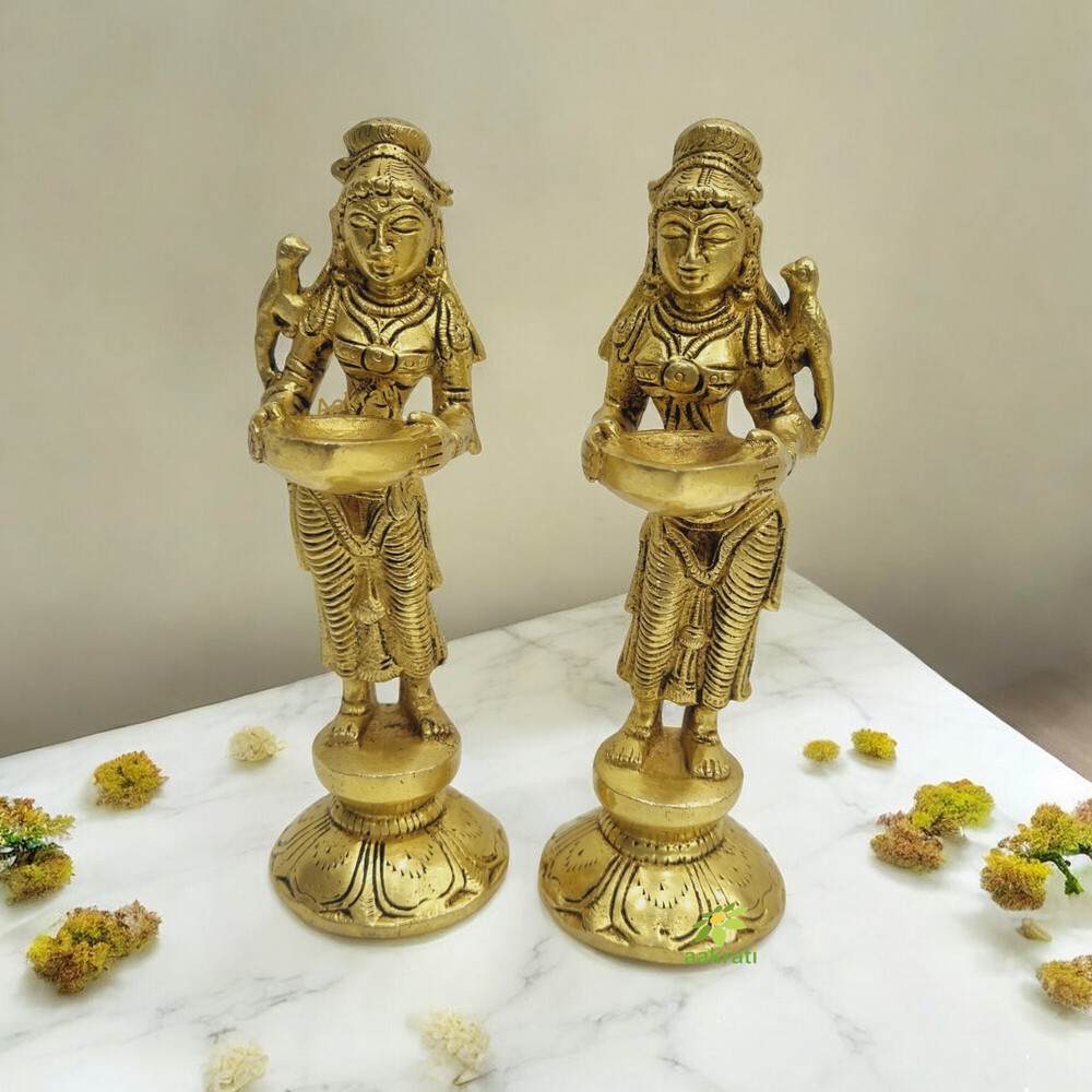 aakrati Decorativ Deep Lady Pair Of 2 Pieces Brass (Pack of 2) Table Diya Set  (Height: 7 inch)