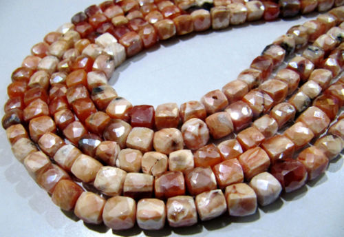 Natural Carnelian Beads / 6-7mm Faceted 3D Cube Shape Strand 8 inch long