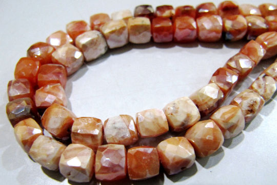 Natural Carnelian Beads / 6-7mm Faceted 3D Cube Shape Strand 8 inch long