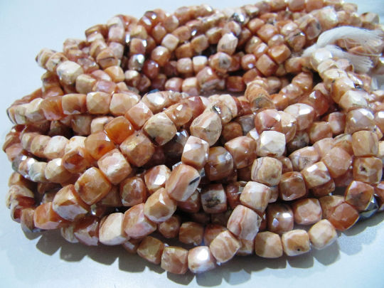 Natural Carnelian Beads / 6-7mm Faceted 3D Cube Shape Strand 8 inch long