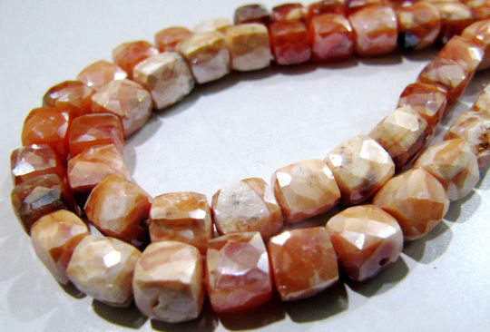 Natural Carnelian Beads / 6-7mm Faceted 3D Cube Shape Strand 8 inch long