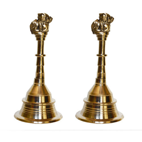 aakrati Brass Metal Hand Bell Pair Pooja accessory for Home Temple in Yellow Finish Decorative Showpiece - 12 cm  (Brass, Yellow)