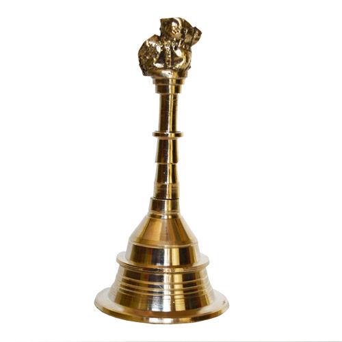 aakrati Hand Bell Nandi Figure On The Top Decorative Showpiece - 10 cm  (Brass, Yellow)