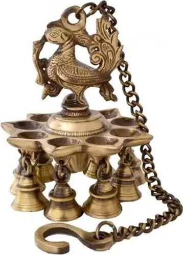 aakrati Peacock Hanging Lamp with Bells Brass Hanging Diya  (Height: 8 inch)