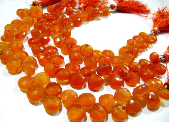 Natural Carnelian Heart Shape Faceted 10mm Beads Strand 8 inches long