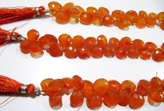 Natural Carnelian Heart Shape Faceted 10mm Beads Strand 8 inches long