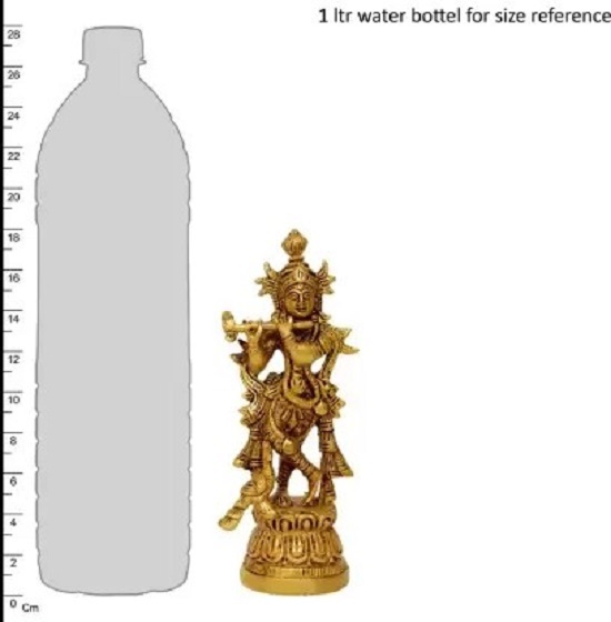 aakrati Hindu Lord Krishna Metal idol figure. God Murlidhar statue unique for gift, religious decoration & temple worhip Decorative Showpiece - 18 cm  (Brass, Yellow)