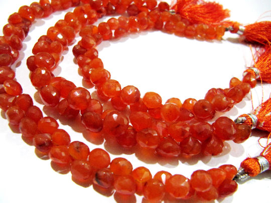 Natural Carnelian Onion shape Faceted 7-8mm Beads Strand 8 inches long