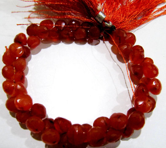 Natural Carnelian Onion shape Faceted 7-8mm Beads Strand 8 inches long