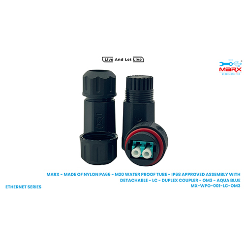 Marx- Made Of Nylon PA66-M20 Water Proof Tube-IP68 Approved Assembly With Detachable-LC-Duplex Coupler-OM3-Aqua Blue