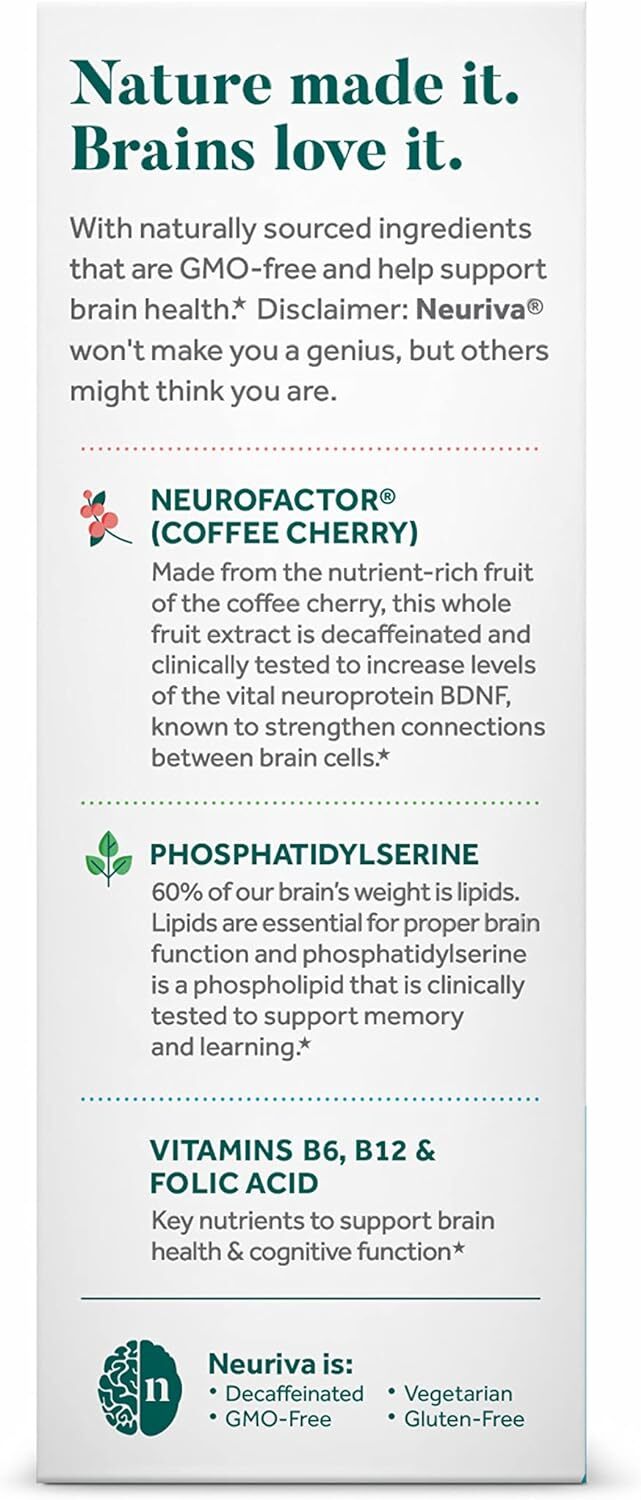 NEURIVA Plus Brain Supplement for Memory and Focus 30 Capsules
