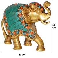 aakrati Trunk up Elephant Figurine with Turquoise Gemstones Handwork Decorative Showpiece - 11 cm  (Plastic, Multicolor)