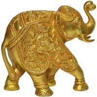 Aakrati Elephant Trunk up Sculpture Made in Brass Metal - Table Decor showpiece for Gift