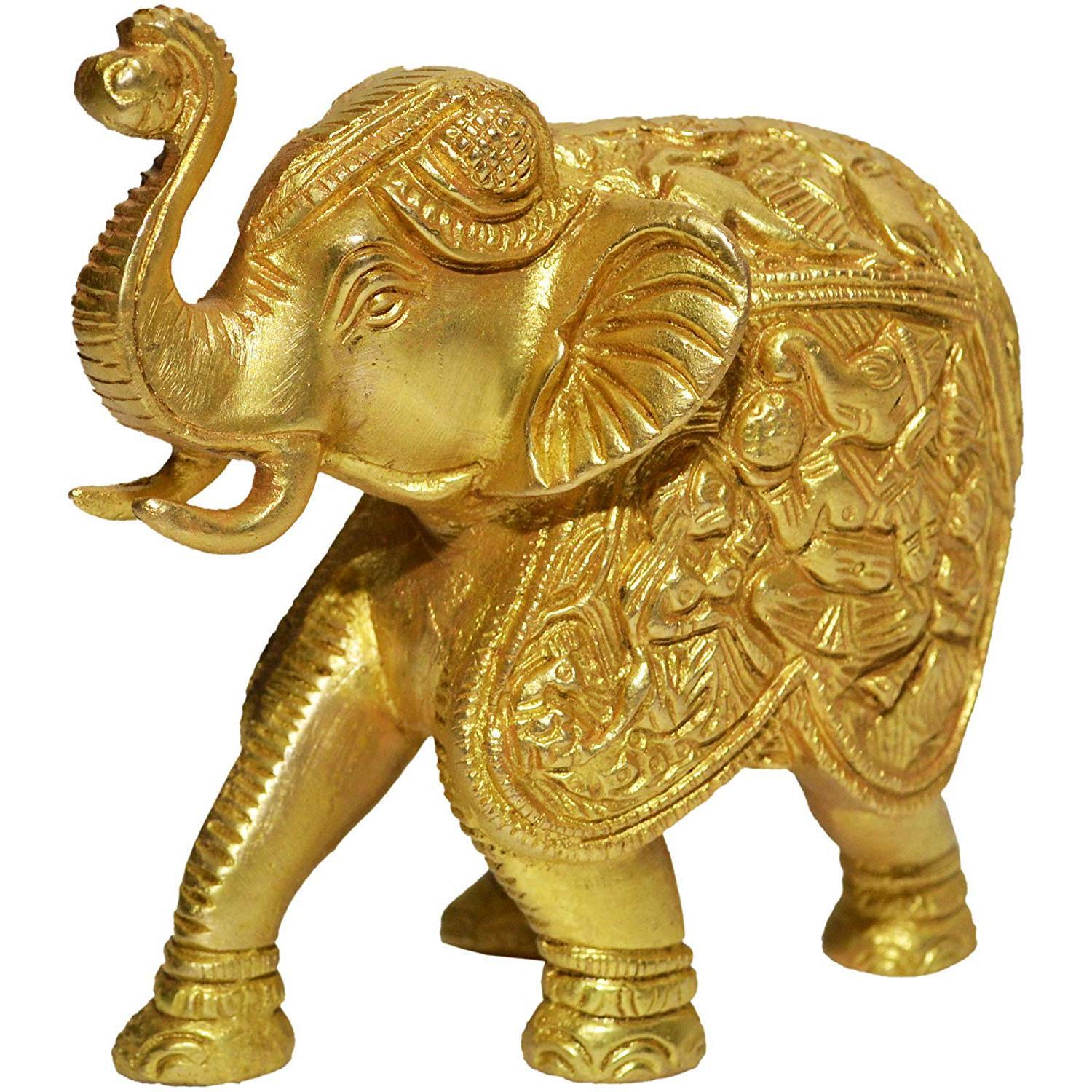 Aakrati Elephant Trunk up Sculpture Made in Brass Metal - Table Decor showpiece for Gift