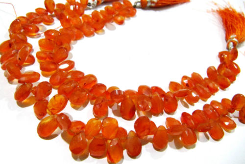 Natural Carnelian Pear Shape Faceted 7x10mm Beads Strand 8 inches long