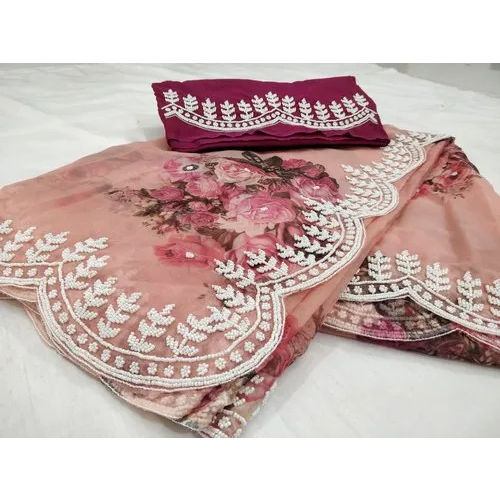 Organza Cut Work Saree