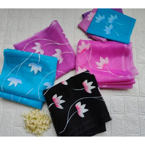 Attractive Hand Painted Organza Saree