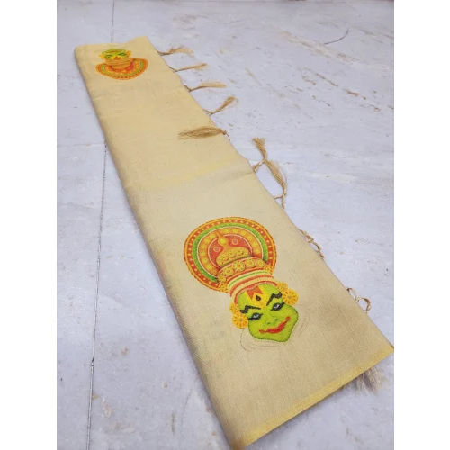 Hand Painted Kerala Kasavu Cotton Saree