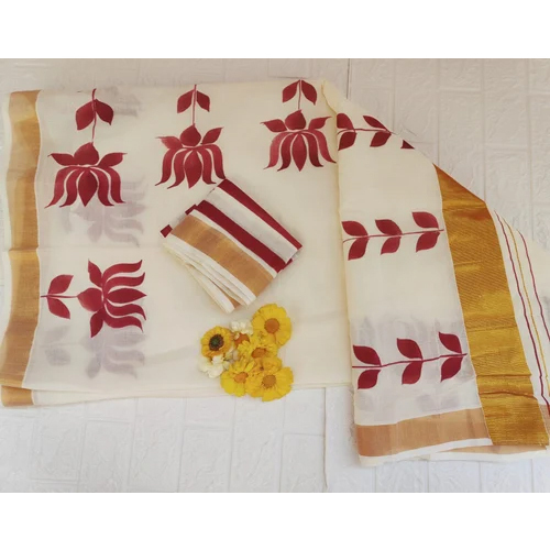 Designer Hand Painted Kerala Cotton Saree