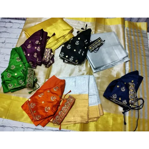 Fancy Uppada Tissue Sarees With Handwork Blouse