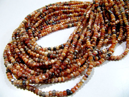 Natural Carnelian AB Coated Rondelle Faceted 3-4mm Beads Per Strand 13'' long