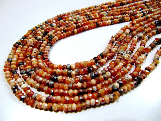 Natural Carnelian AB Coated Rondelle Faceted 3-4mm Beads Per Strand 13'' long