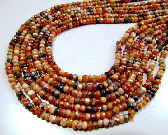 Natural Carnelian AB Coated Rondelle Faceted 3-4mm Beads Per Strand 13'' long