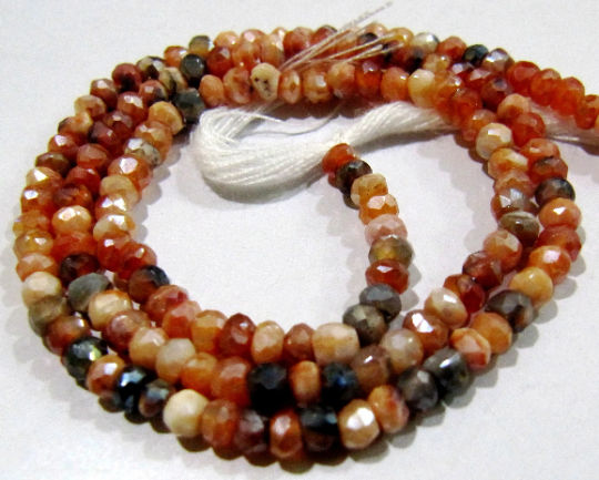 Natural Carnelian AB Coated Rondelle Faceted 3-4mm Beads Per Strand 13'' long