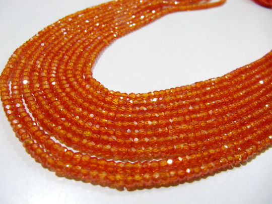 Natural Carnelian Cubic Zirconia  Rondelle Faceted 3mm beads Strand 13'' long