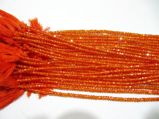 Natural Carnelian Cubic Zirconia  Rondelle Faceted 3mm beads Strand 13'' long