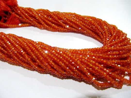 Natural Carnelian Cubic Zirconia  Rondelle Faceted 3mm beads Strand 13'' long