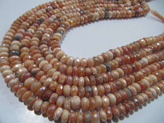 Natural Carnelian Rondelle Faceted Silver Coated 7-8mm Beads Strand 8''long