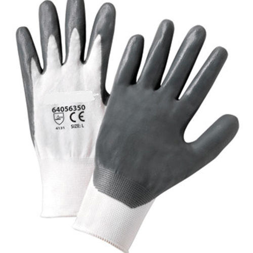WHITE AND GREY PU COATED HAND GLOVES