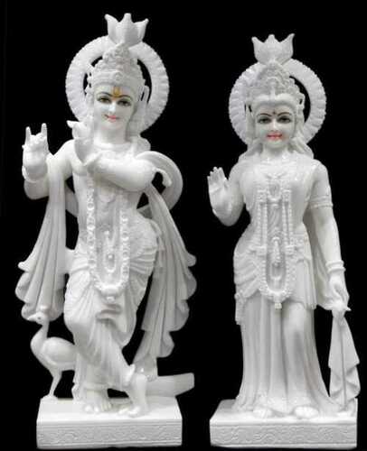 Pure White Markrana Marble Radha Krishan Statue