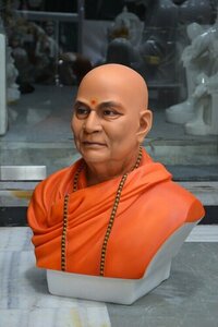 Marble Human Sculpture - Handcrafted Medium Size, Orange And White | Traditional Indian Religious Decoration