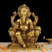 Aakrati Brass Statue Of Hindu Lord Ganesha - Antique Yellow Finish Metal Sculpture - Indian Handmade Craft Idol Look Like Bronze - Unique Home Decor And Gift - Shape: As Shown In Figure