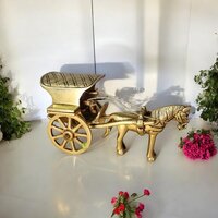 Brass Horse Cart Showpiece | Vintage Decorative Accent For Living Room | Brass Horse Cart Sculpture ( Brown, 4.8 Inch) - Color: Brown