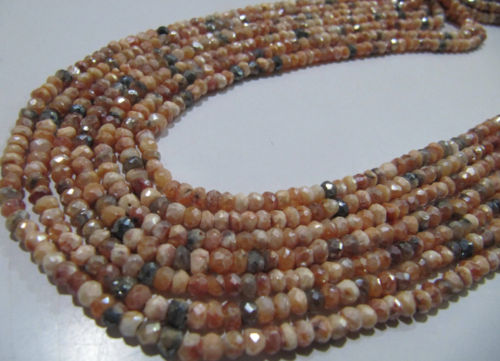 Natural Carnelian Rondelle Faceted Silver Coated 3-4mm Beads Strand 13'' long