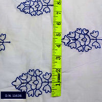 Blue Leafy Thread work Cotton Embroidery fabric