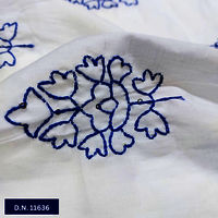 Blue Leafy Thread work Cotton Embroidery fabric